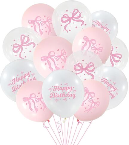 Coquette 48 Pink Bow Balloons - Birthday Decorations with Bow Light Pink & White Balloons in Saudi Arabia