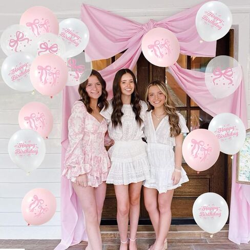 Coquette 48 Pink Bow Balloons - Birthday Decorations with Bow Light Pink & White Balloons in Saudi Arabia