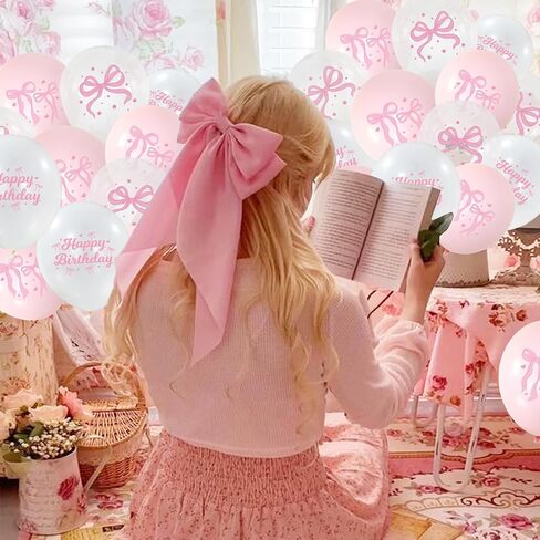 Coquette 48 Pink Bow Balloons - Birthday Decorations with Bow Light Pink & White Balloons in Saudi Arabia