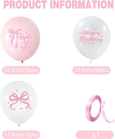 Coquette 48 Pink Bow Balloons - Birthday Decorations with Bow Light Pink & White Balloons in Saudi Arabia