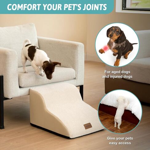 Curved Dog Stairs for Chair, Small Dogs Steps for Cat, Sofa or Couch, Pet Ramp with Leakproof Fabric Cover, Lightweight, High Density Foam, Durable, 15.7x19.7x11.8in, 2 Tiers, White Black in Kuwait