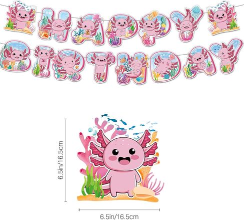 43Pcs Blue Axolotl Birthday Party Decorations Include Happy Birthday Banner-Balloons-Cake Topper-Cupcake Toppers-Backdrop for Axolotl Boy Birthday Party Supplies in Kuwait
