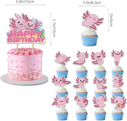 43Pcs Blue Axolotl Birthday Party Decorations Include Happy Birthday Banner-Balloons-Cake Topper-Cupcake Toppers-Backdrop for Axolotl Boy Birthday Party Supplies in Kuwait