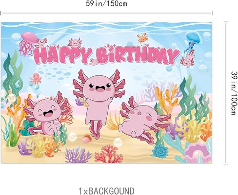43Pcs Blue Axolotl Birthday Party Decorations Include Happy Birthday Banner-Balloons-Cake Topper-Cupcake Toppers-Backdrop for Axolotl Boy Birthday Party Supplies in Kuwait