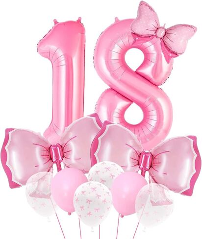 Coquette Birthday Decorations, Pink Bow Balloons Set with 40-Inch Number 13 Balloon, Pink Bow Birthday Decorations for Girls (Pink 13) in Kuwait