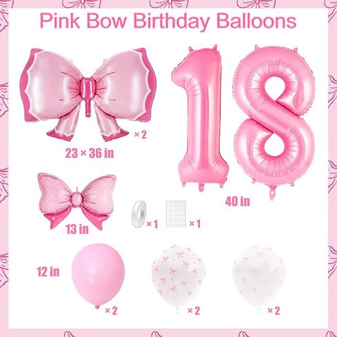 Coquette Birthday Decorations, Pink Bow Balloons Set with 40-Inch Number 13 Balloon, Pink Bow Birthday Decorations for Girls (Pink 13) in Kuwait
