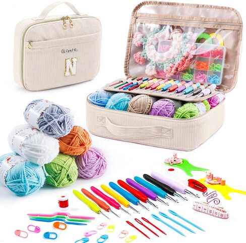 MYBAGZING Initial Crochet Kit for Beginners with Yarn Storage Bag, 10pcs Crochet Hooks 2.0-6.0 mm, 10 Skeins Yarn for Crocheting, Knitting Accessories, 58pc Crochet Starter Kit for Adults in Saudi Arabia