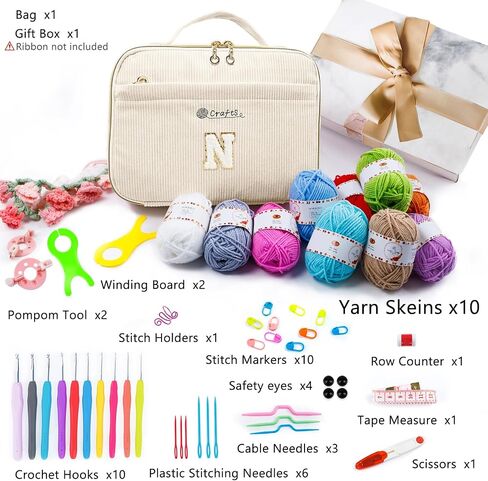 MYBAGZING Initial Crochet Kit for Beginners with Yarn Storage Bag, 10pcs Crochet Hooks 2.0-6.0 mm, 10 Skeins Yarn for Crocheting, Knitting Accessories, 58pc Crochet Starter Kit for Adults in Saudi Arabia