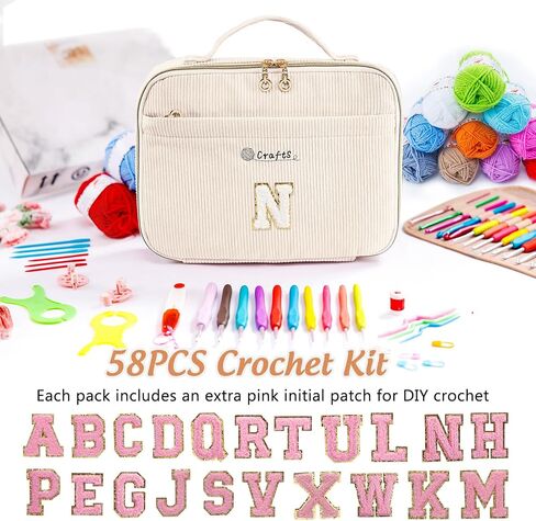 MYBAGZING Initial Crochet Kit for Beginners with Yarn Storage Bag, 10pcs Crochet Hooks 2.0-6.0 mm, 10 Skeins Yarn for Crocheting, Knitting Accessories, 58pc Crochet Starter Kit for Adults in Saudi Arabia