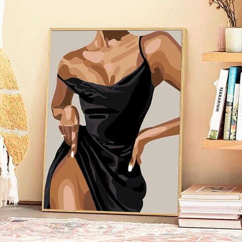 JATOK Paint by Numbers Kits for Adults, Painting Kits for Beginners On Clear Colored Canvas, Easy DIY Acrylic Pigment Drawing Paintwork for Home Wall Decor, Lady 30x40CM/12x16in (with Frame in Kuwait