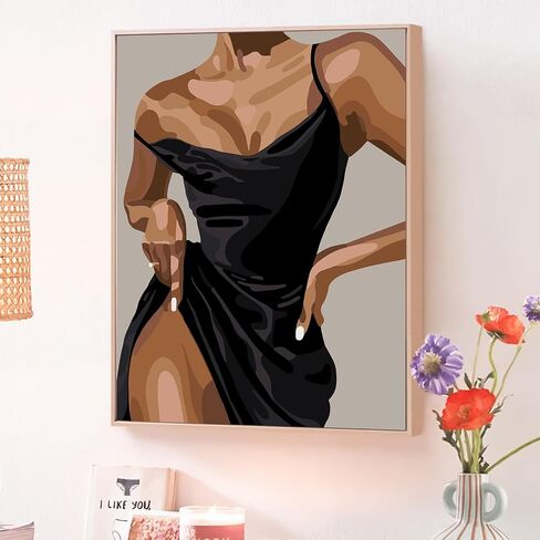 JATOK Paint by Numbers Kits for Adults, Painting Kits for Beginners On Clear Colored Canvas, Easy DIY Acrylic Pigment Drawing Paintwork for Home Wall Decor, Lady 30x40CM/12x16in (with Frame in Kuwait