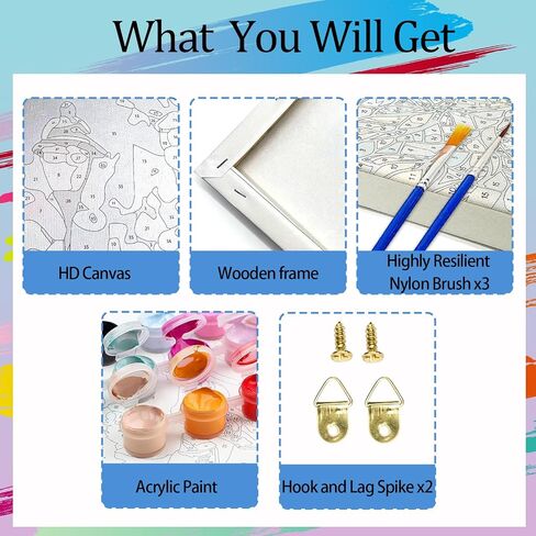 JATOK Paint by Numbers Kits for Adults, Painting Kits for Beginners On Clear Colored Canvas, Easy DIY Acrylic Pigment Drawing Paintwork for Home Wall Decor, Lady 30x40CM/12x16in (with Frame in Kuwait