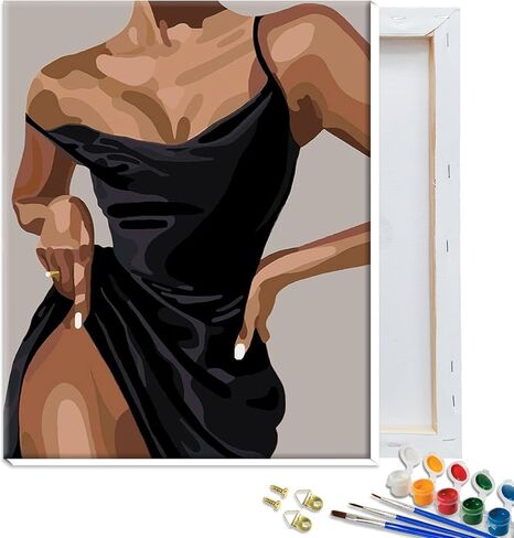 JATOK Paint by Numbers Kits for Adults, Painting Kits for Beginners On Clear Colored Canvas, Easy DIY Acrylic Pigment Drawing Paintwork for Home Wall Decor, Lady 30x40CM/12x16in (with Frame in Kuwait