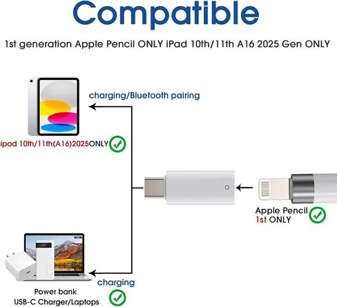 TechMatte USB C Pencil Adapter Designed for Apple Pencil 1st Generation, Only Compatible with iPad 10th Generation,Male USB-C to Female Lightning Pencil Charging Adapter, Bluetooth Connection(2Pack) in Kuwait