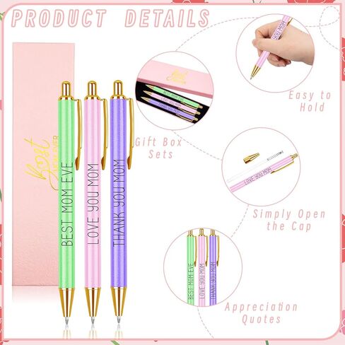 3 Pcs Ballpoint Pen Set for Mother's Day Retractable Ballpoint Pen Inspirational Pen Gift Set with Gift Box and Greeting Cards for Women Wife Mom Grandma Valentine's Day Anniversary Birthday Supplies in Saudi Arabia