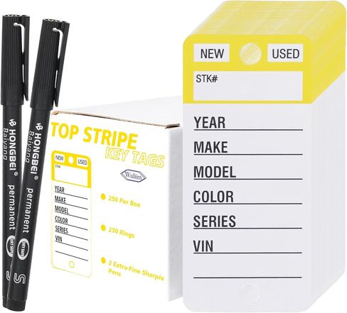 Top Stripe Purple 250 Pcs Key Tags with 250 Rings & 2 Black Markers - Heavy Duty, Waterproof, Write On, Tear Proof, Car Dealership Vinyl Poly Key Tags in Saudi Arabia