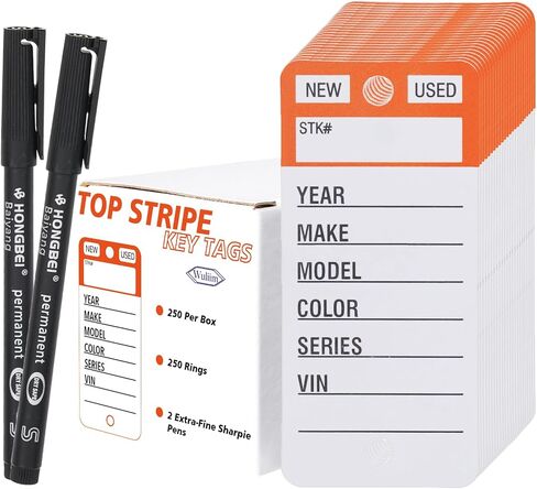 Top Stripe Purple 250 Pcs Key Tags with 250 Rings & 2 Black Markers - Heavy Duty, Waterproof, Write On, Tear Proof, Car Dealership Vinyl Poly Key Tags in Saudi Arabia