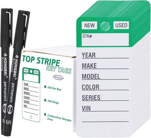 Top Stripe Purple 250 Pcs Key Tags with 250 Rings & 2 Black Markers - Heavy Duty, Waterproof, Write On, Tear Proof, Car Dealership Vinyl Poly Key Tags in Saudi Arabia