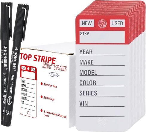 Top Stripe Purple 250 Pcs Key Tags with 250 Rings & 2 Black Markers - Heavy Duty, Waterproof, Write On, Tear Proof, Car Dealership Vinyl Poly Key Tags in Saudi Arabia