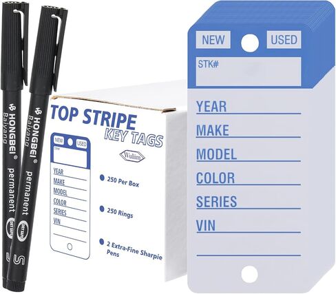 Top Stripe Purple 250 Pcs Key Tags with 250 Rings & 2 Black Markers - Heavy Duty, Waterproof, Write On, Tear Proof, Car Dealership Vinyl Poly Key Tags in Saudi Arabia