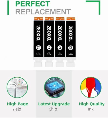 PGI-280XXL PGBK خراطيش الحبر الأسود ، بديل لـ Canon 280 281 خراطيش الحبر لاستخدامها مع Canon TR8520 TR8620 TS9120 TS6320 TS6220 TS6120 TS702 TS8120 TS8220 TS8320 TS8320 (4 PGBK) in Kuwait