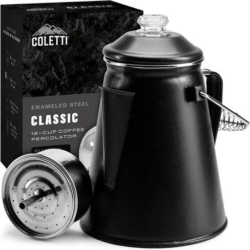 COLETTI Classic Percolator Coffee Pot — Camping Coffee Makers, Coffee Percolator – The Original Camping Coffee Pot, Now Modernized – For Campsite Brewmasters Everywhere [Red Enamel, 12 Cup] in Kuwait