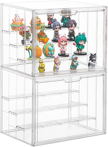 Acrylic Display Case with 2 Pack Display Risers Stands Figure Display Case with Magnetic Door for Collectibles Mini Figure Popmart Acrylic Collectibles Showcase in Saudi Arabia