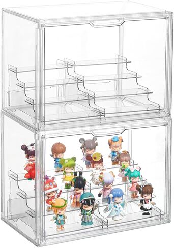 Acrylic Display Case with 2 Pack Display Risers Stands Figure Display Case with Magnetic Door for Collectibles Mini Figure Popmart Acrylic Collectibles Showcase in Saudi Arabia