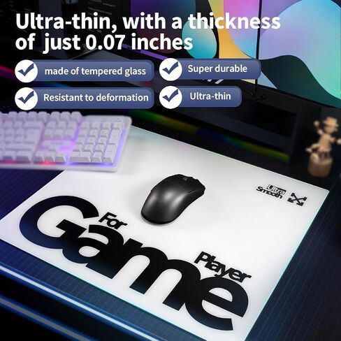 Tempered Glass Gaming Mouse Pad Ultra-Thin Desk Mat Anti-Scratch Wear-Resistant 450 * 400 * 1.8mm Large Competitive Mouse Pads Ultra-Smooth Micro-Etched Surface Anti-Slip Silicone Base (Black) in Saudi Arabia