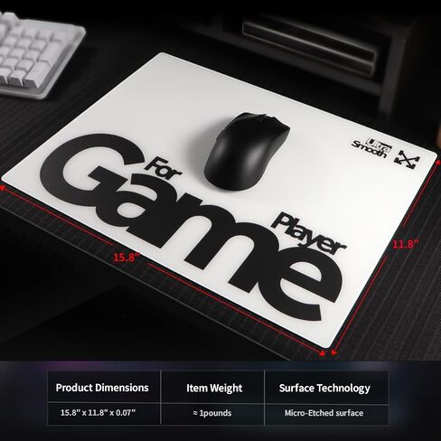 Tempered Glass Gaming Mouse Pad Ultra-Thin Desk Mat Anti-Scratch Wear-Resistant 450 * 400 * 1.8mm Large Competitive Mouse Pads Ultra-Smooth Micro-Etched Surface Anti-Slip Silicone Base (Black) in Saudi Arabia