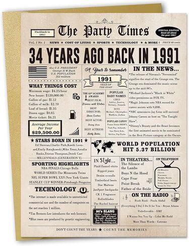 34th Birthday Card Gifts for Men Women, Large 34 Bday Gift Cards for Husband Wife, Happy 34 Year Old Birthday Decorations for Her Him in Kuwait