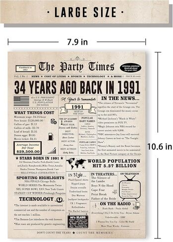 34th Birthday Card Gifts for Men Women, Large 34 Bday Gift Cards for Husband Wife, Happy 34 Year Old Birthday Decorations for Her Him in Kuwait