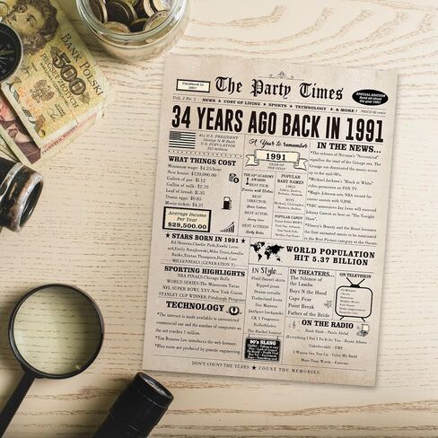 34th Birthday Card Gifts for Men Women, Large 34 Bday Gift Cards for Husband Wife, Happy 34 Year Old Birthday Decorations for Her Him in Kuwait