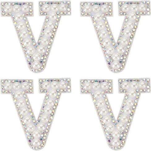 PATIKIL Pearl Letter Patches, 4 Pcs White Chenille Letter Glitter Rhinestone Alphabet Applique Cloth Patches Iron on for Clothing Jacket Backpack Hat, A in Saudi Arabia