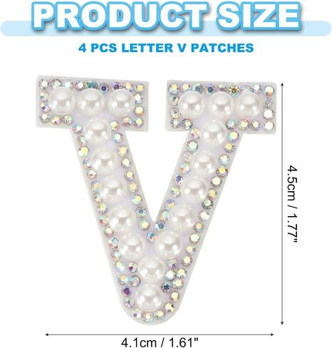 PATIKIL Pearl Letter Patches, 4 Pcs White Chenille Letter Glitter Rhinestone Alphabet Applique Cloth Patches Iron on for Clothing Jacket Backpack Hat, A in Saudi Arabia