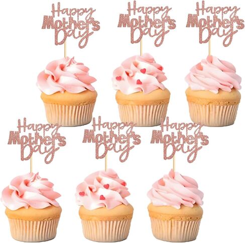 36 PCS Happy Mother's Cupcake Topcake Topcake Rose Gold Decorations for Mother's Best Best Mom Momme Party Women Birthday Supplies Supplies in Kuwait