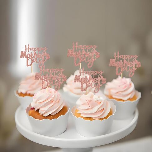 36 PCS Happy Mother's Cupcake Topcake Topcake Rose Gold Decorations for Mother's Best Best Mom Momme Party Women Birthday Supplies Supplies in Kuwait