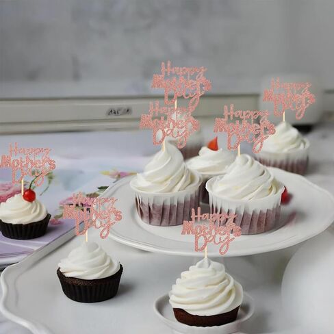 36 PCS Happy Mother's Cupcake Topcake Topcake Rose Gold Decorations for Mother's Best Best Mom Momme Party Women Birthday Supplies Supplies in Kuwait