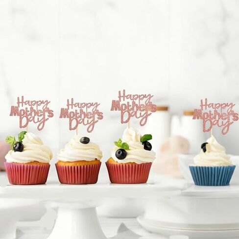 36 PCS Happy Mother's Cupcake Topcake Topcake Rose Gold Decorations for Mother's Best Best Mom Momme Party Women Birthday Supplies Supplies in Kuwait