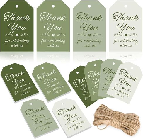 120pcs Sage Green Thank You Tags 4 Colors Bradient Green Hanging Labels with Hemp rop in Saudi Arabia