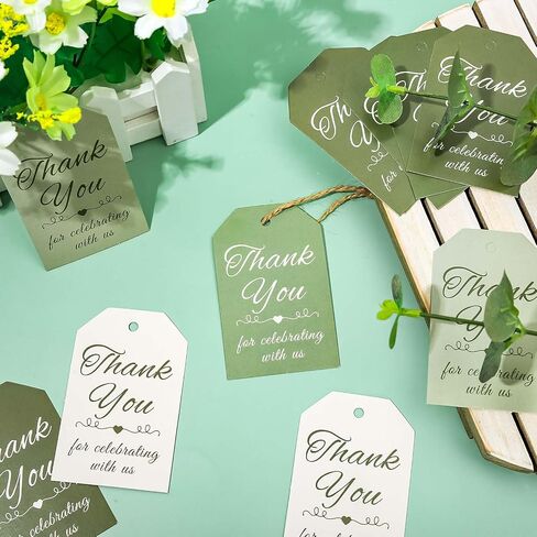 120pcs Sage Green Thank You Tags 4 Colors Bradient Green Hanging Labels with Hemp rop in Saudi Arabia