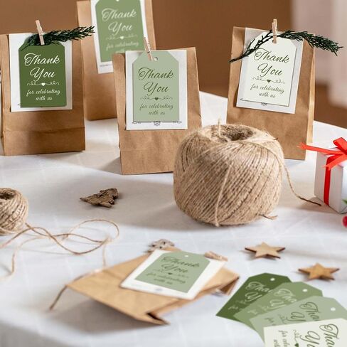 120pcs Sage Green Thank You Tags 4 Colors Bradient Green Hanging Labels with Hemp rop in Saudi Arabia