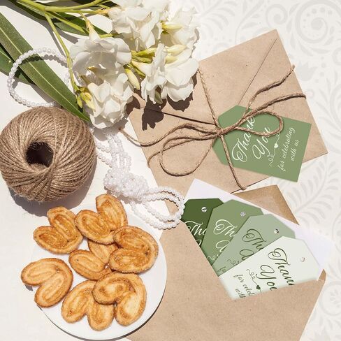 120pcs Sage Green Thank You Tags 4 Colors Bradient Green Hanging Labels with Hemp rop in Saudi Arabia