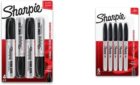 SHARPIE King Size Permanent Marker Large Chisel Tip, Great for Poster Boards, Black, 4 Count Permanent Marker, Fine Point, Black, Pack of 5 in Saudi Arabia