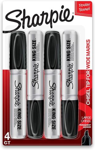 SHARPIE King Size Permanent Marker Large Chisel Tip, Great for Poster Boards, Black, 4 Count Permanent Marker, Fine Point, Black, Pack of 5 in Saudi Arabia