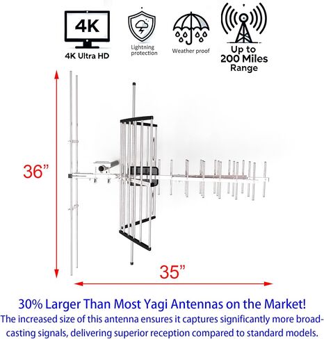 PIBIDI Outdoor TV Antenna, Long Range Digital OTA Antenna for 4K 1080P VHF UHF, 200 Mile Range (UHD-8903) in Kuwait