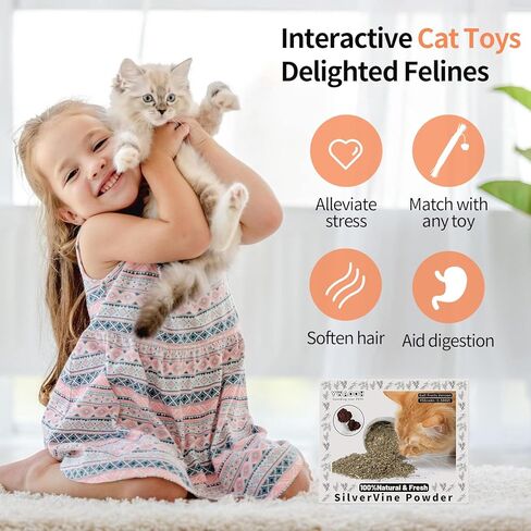 ألعاب القطط - مزيج مسحوق كرمة الفضة 45 جم مع 5 أكياس قابلة لإعادة الاستخدام، بديل النعناع البري، مسحوق فاكهة الكرمة الفضي الطبيعي 100% وأوراق كرمة الفضة، مناسب لجميع أعمار القطط in Kuwait