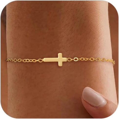 SLOONG Cross Bracelet for Women, 14k Gold Plated Bracelets Non Tarnish Trendy Waterproof Jewelry Christian Gifts in Saudi Arabia