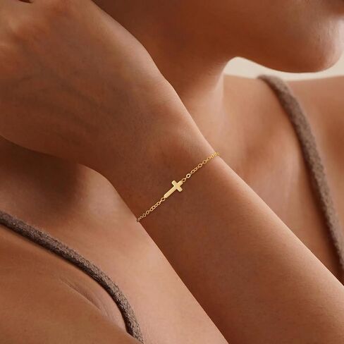 SLOONG Cross Bracelet for Women, 14k Gold Plated Bracelets Non Tarnish Trendy Waterproof Jewelry Christian Gifts in Saudi Arabia