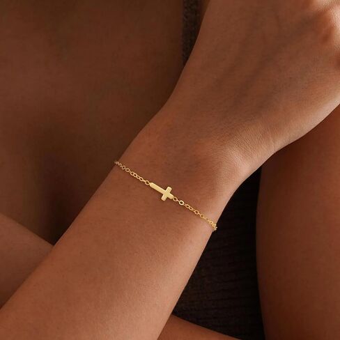 SLOONG Cross Bracelet for Women, 14k Gold Plated Bracelets Non Tarnish Trendy Waterproof Jewelry Christian Gifts in Saudi Arabia